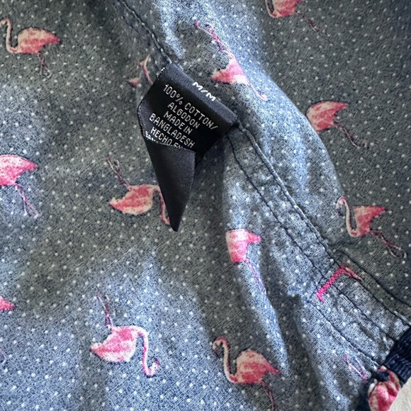 Drill Clothing Co Button Down Blue w white polka and flamingo sz M - Picture 2 of 9